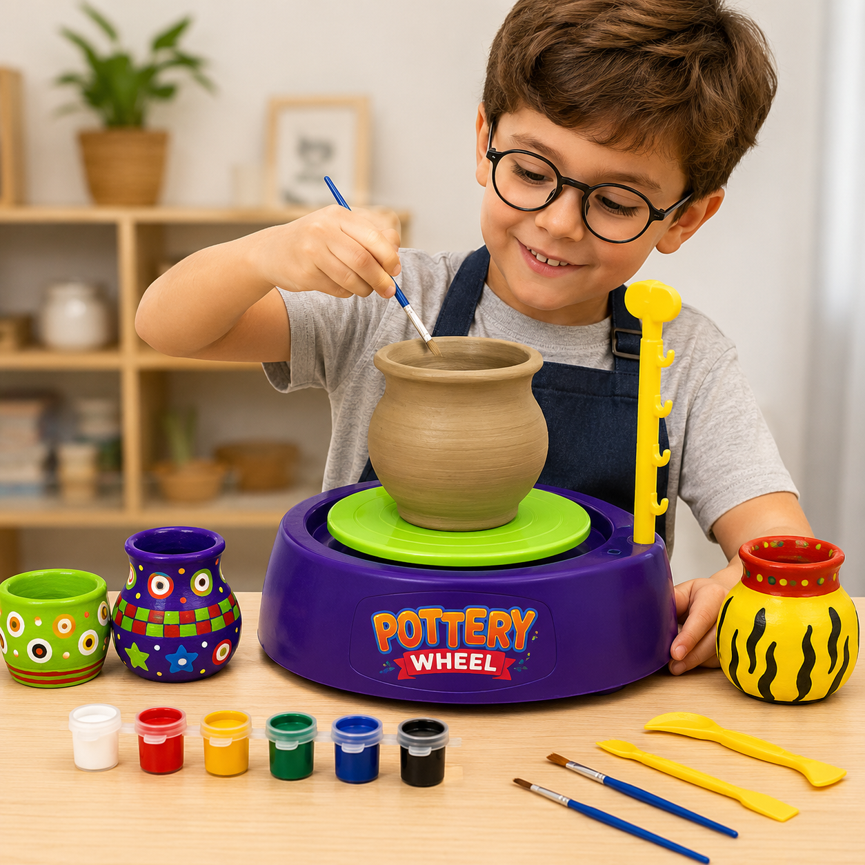 Kids Pottery Wheel Kit | DIY Clay Craft & Painting Set
