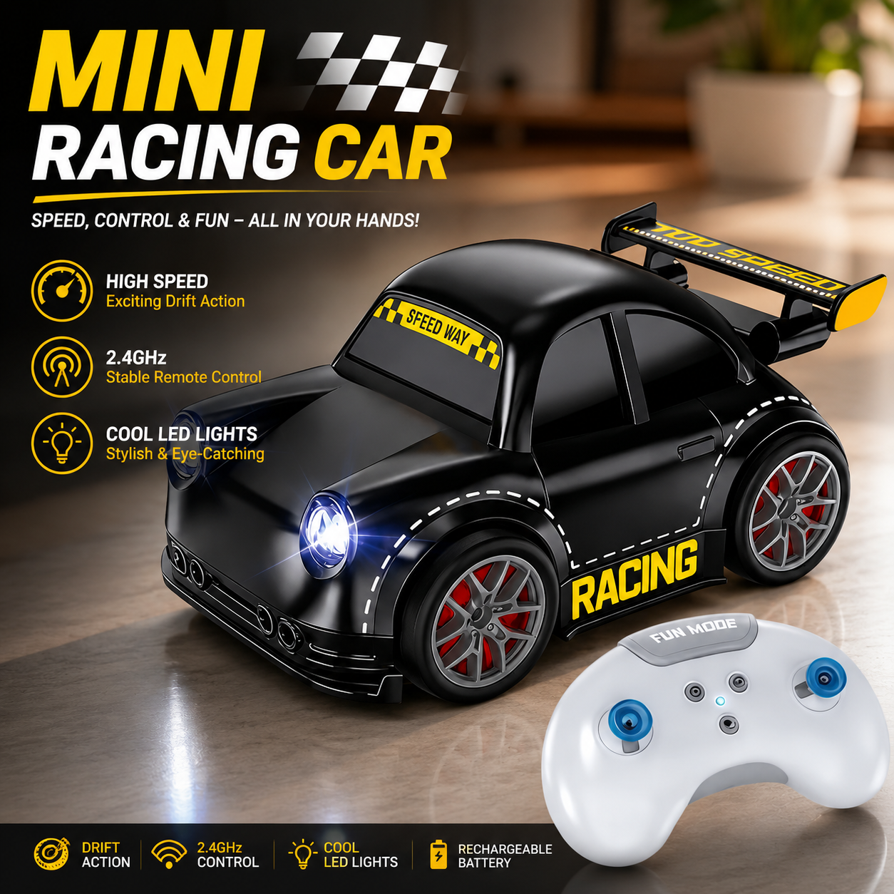 Remote Control Racing Car Toy with LED Lights