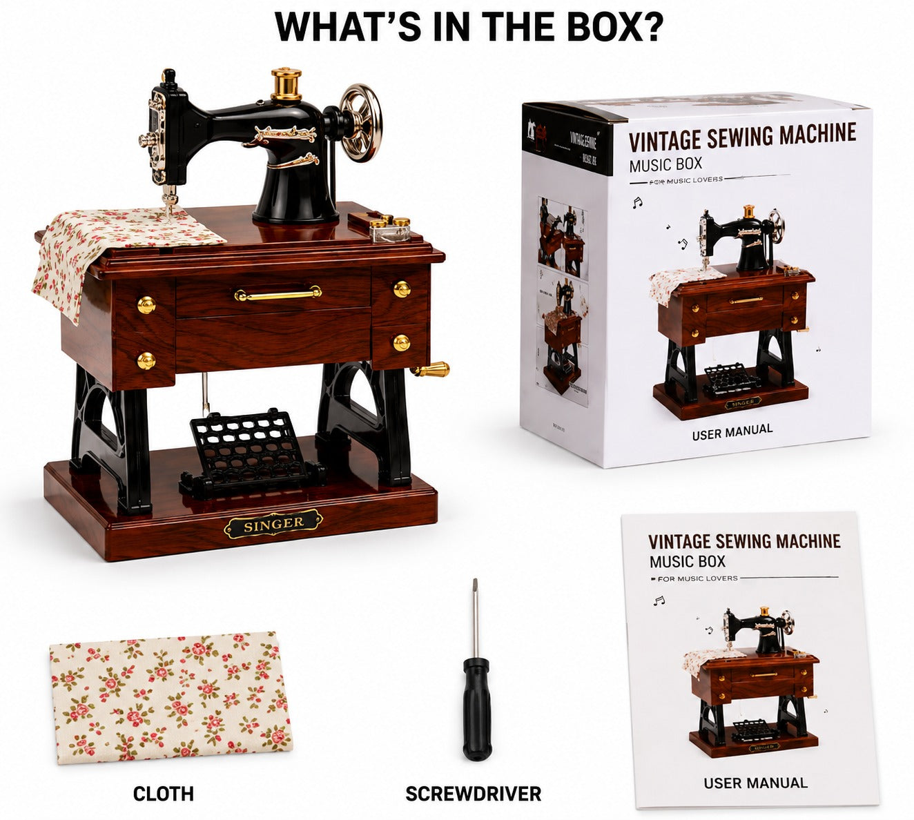 Vintage Sewing Machine Music Box
