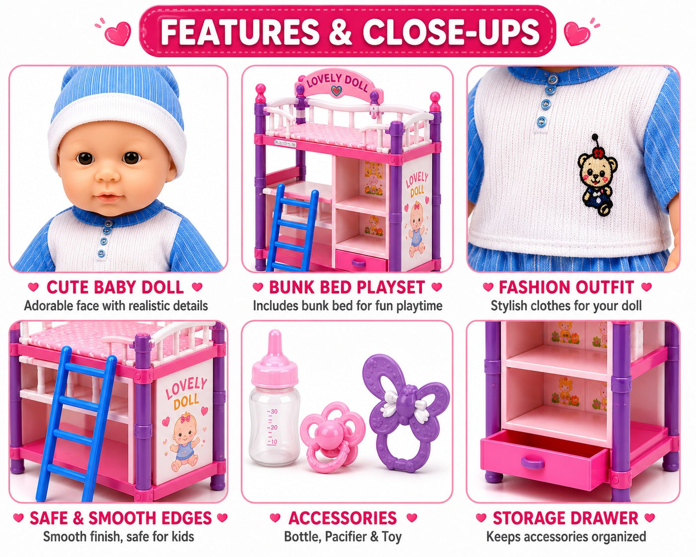 Lovely Doll Bunk Bed Play Set