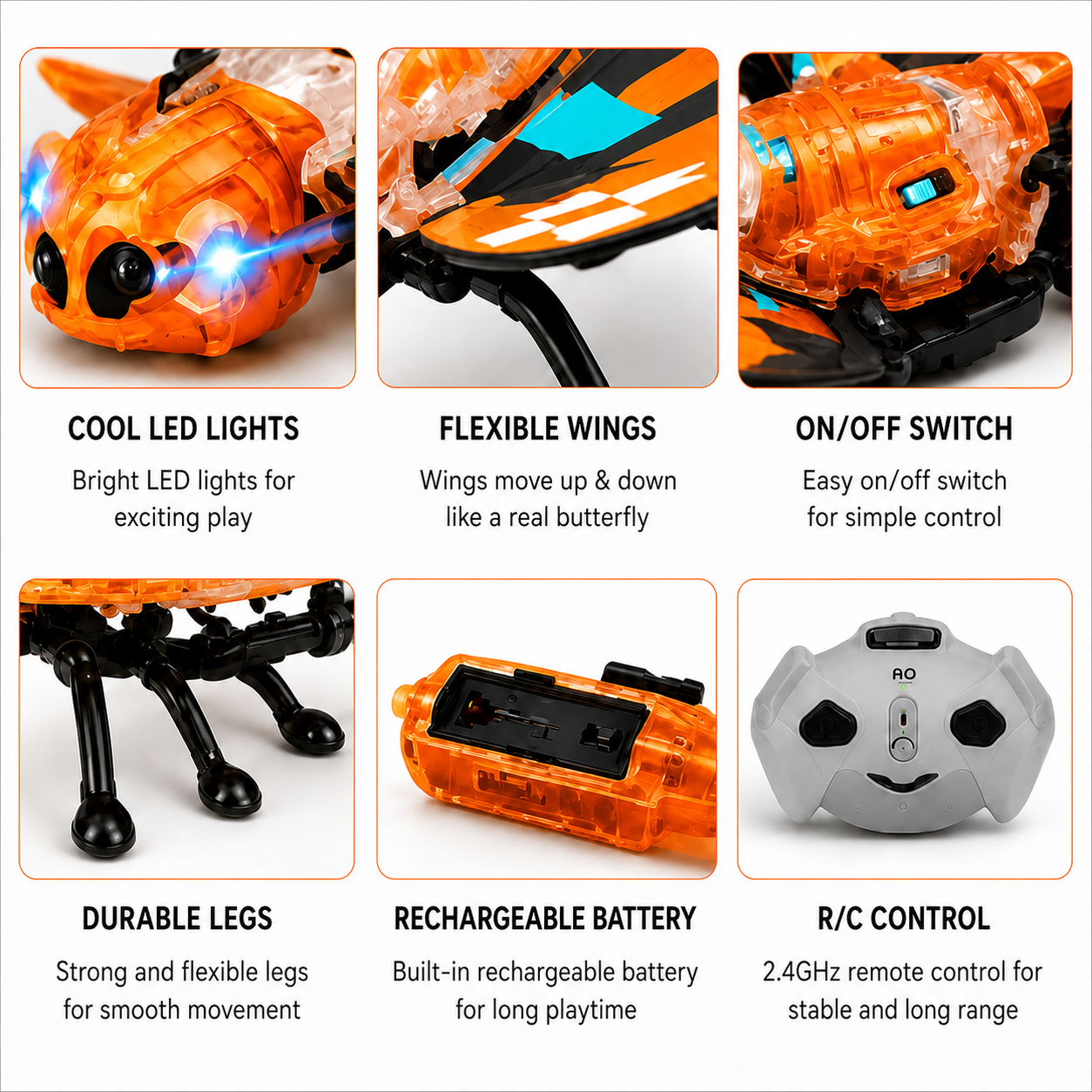 Orange Mechanical Butterfly RC Toy