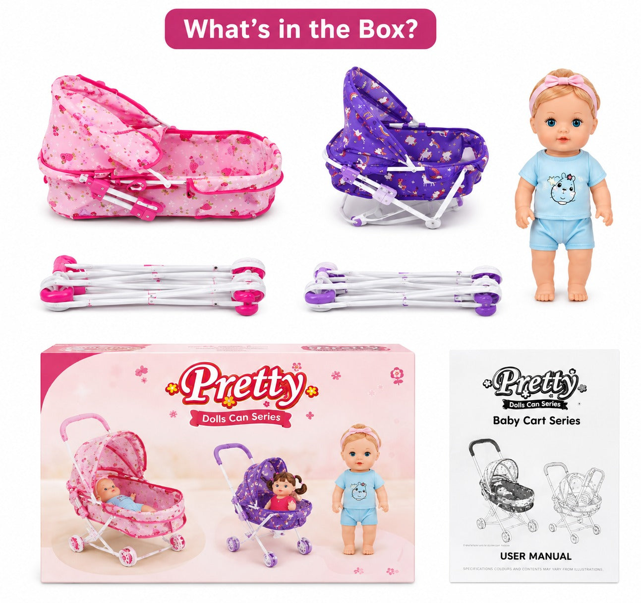 Pretty Dolls Baby Cart Series – Doll & Stroller Play Set
