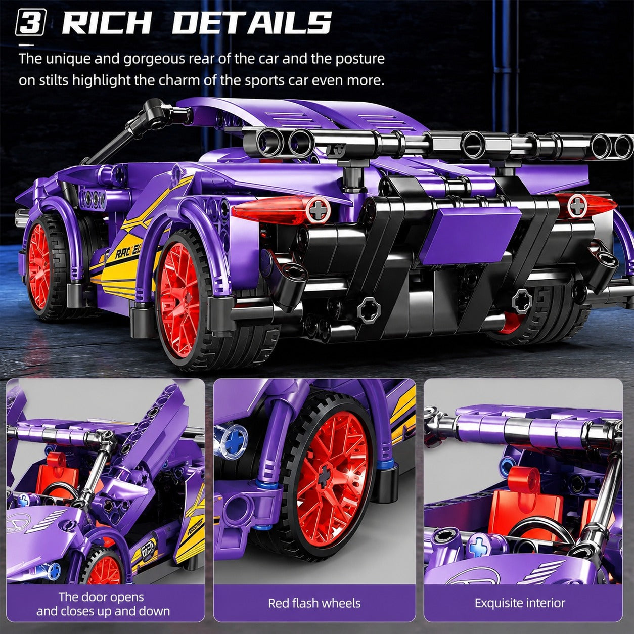 Purple Supercar Building Block RC Car
