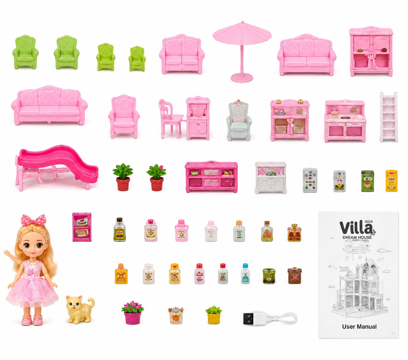 Villa Dream House Doll & Furniture Play Set