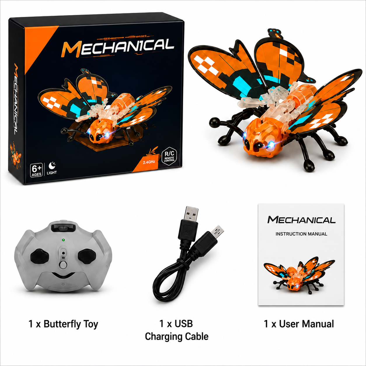 Orange Mechanical Butterfly RC Toy