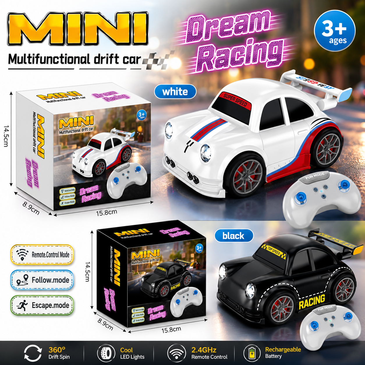 Remote Control Racing Car Toy with LED Lights