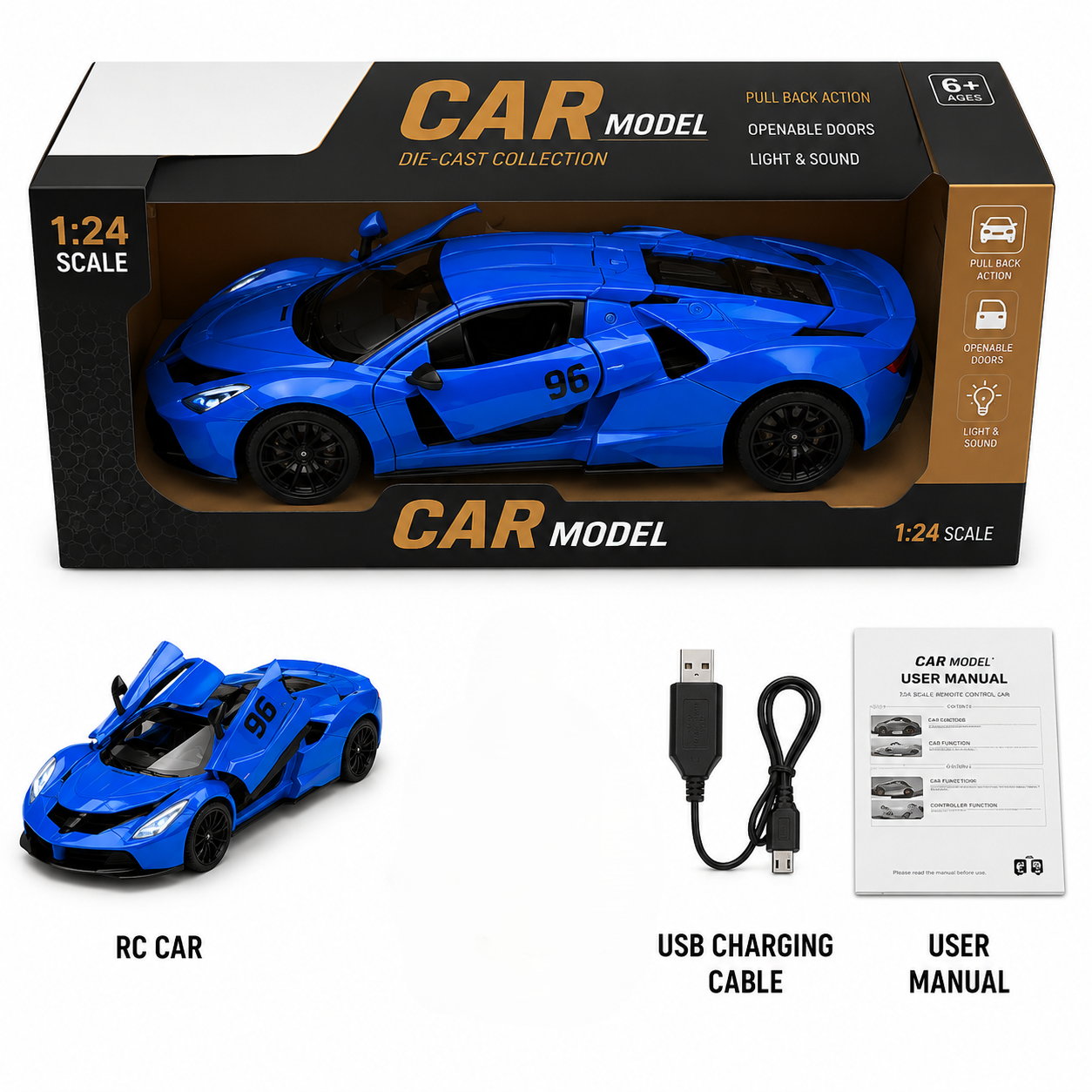 1:24 Scale Die-Cast Sports Car Model with Light & Sound