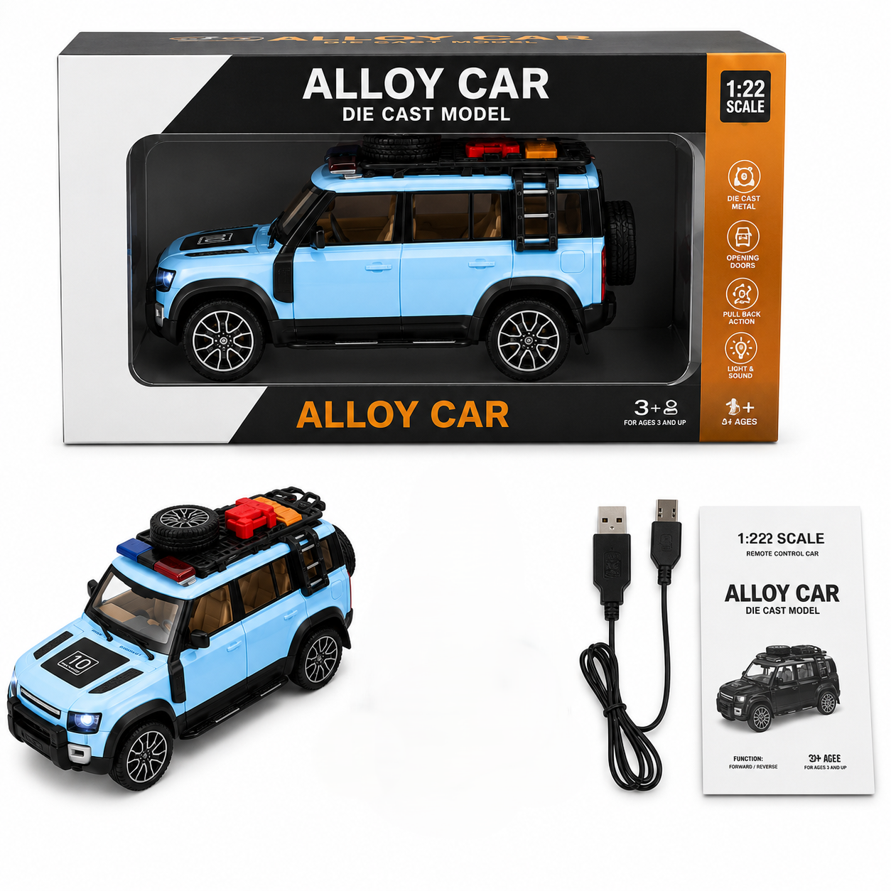 1:22 Scale Die-Cast Alloy SUV with Pull Back Action, Light & Sound