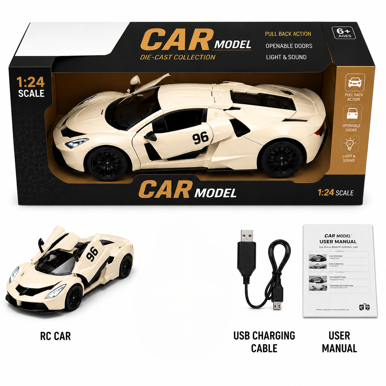 1:24 Scale Die-Cast Sports Car Model with Light & Sound