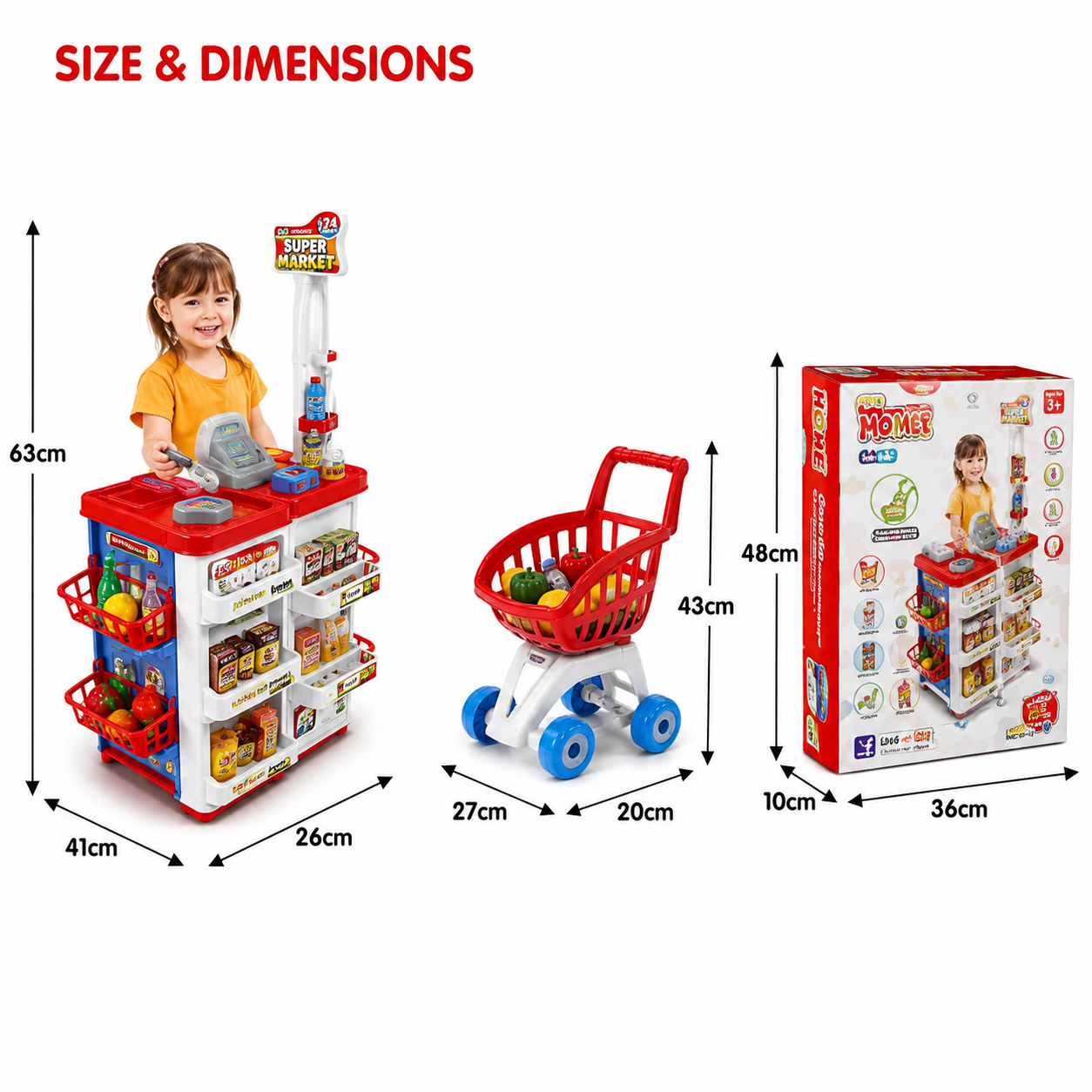 Kids Supermarket Shopping Cart Toy Set | Cash Register & Shopping Trolley for Kids