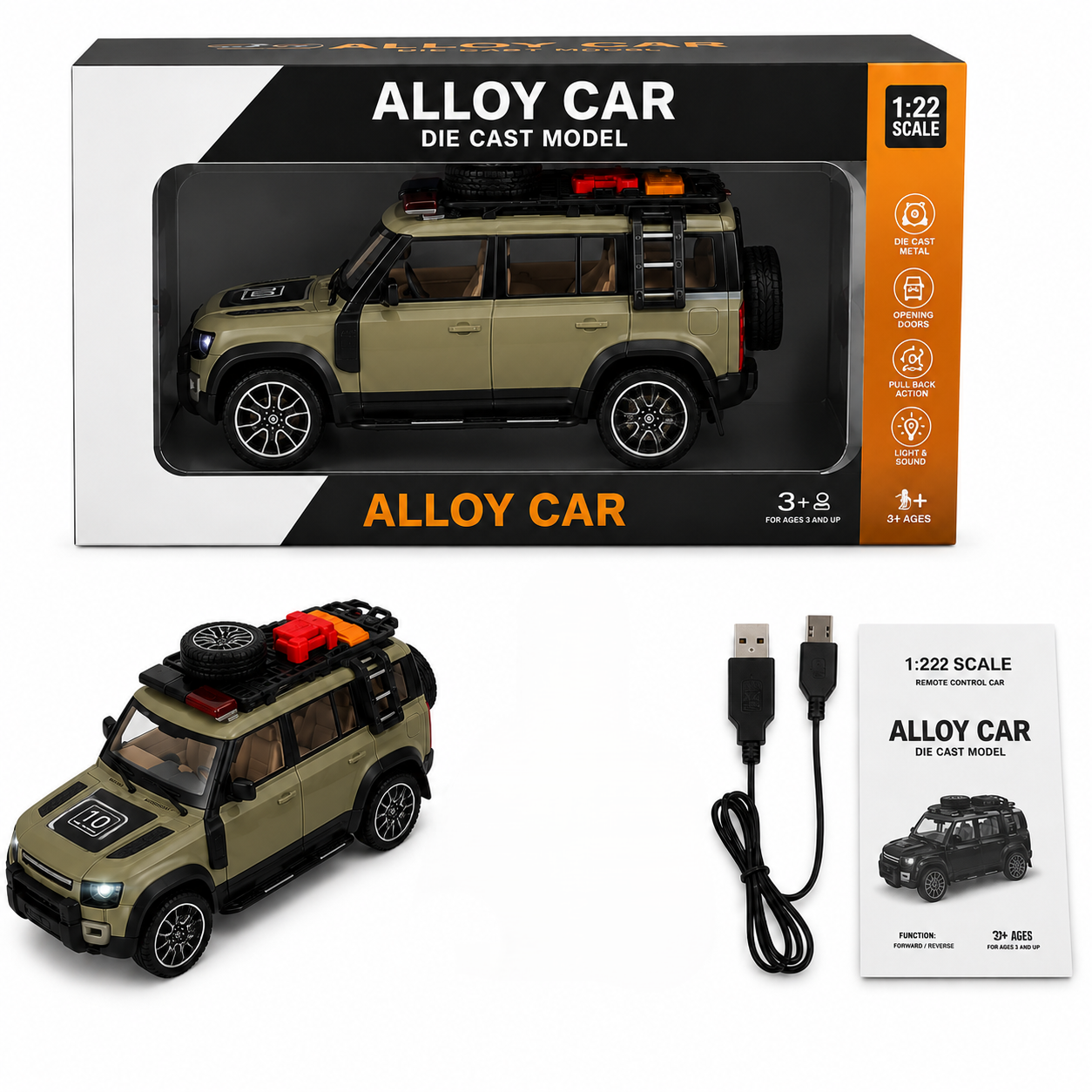 1:22 Scale Die-Cast Alloy SUV with Pull Back Action, Light & Sound