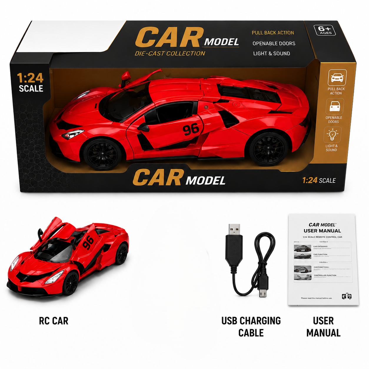 1:24 Scale Die-Cast Sports Car Model with Light & Sound