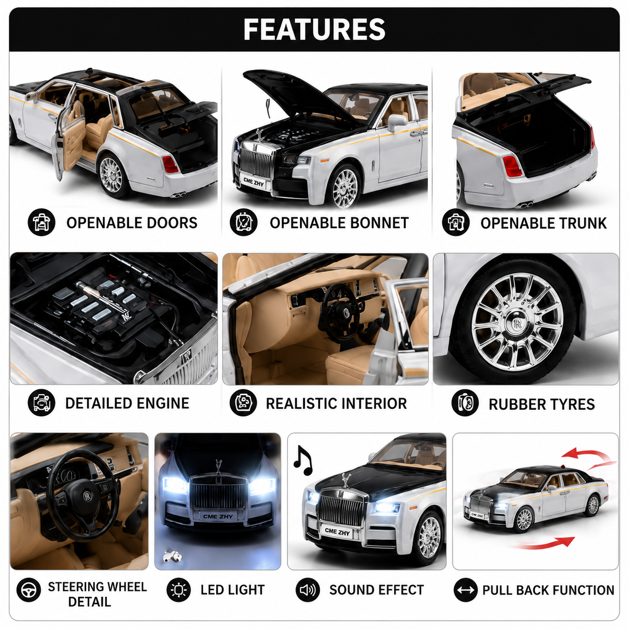1:32 Luxury Die-Cast Sedan Model Car with Lights, Sound & Pull-Back Action