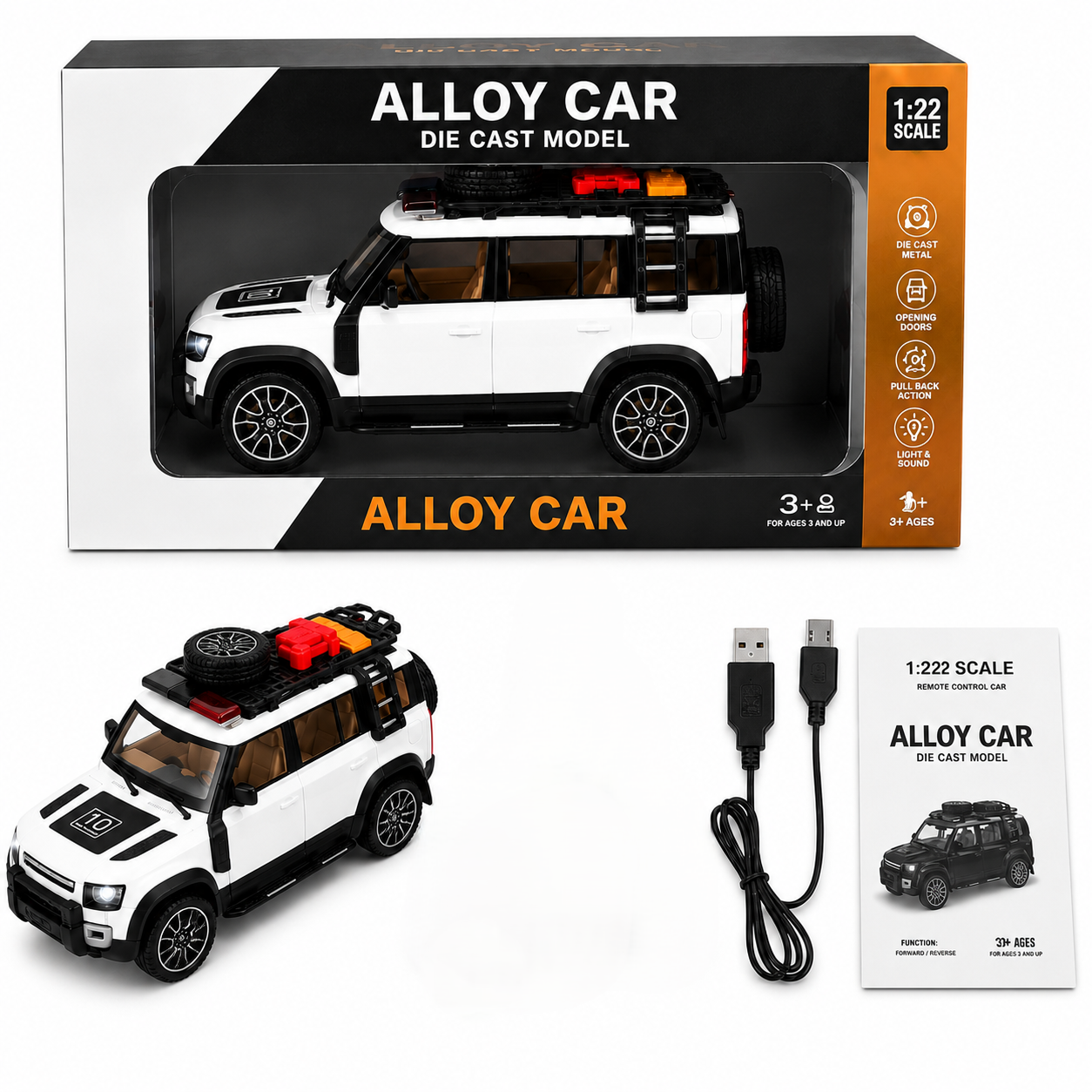 1:22 Scale Die-Cast Alloy SUV with Pull Back Action, Light & Sound
